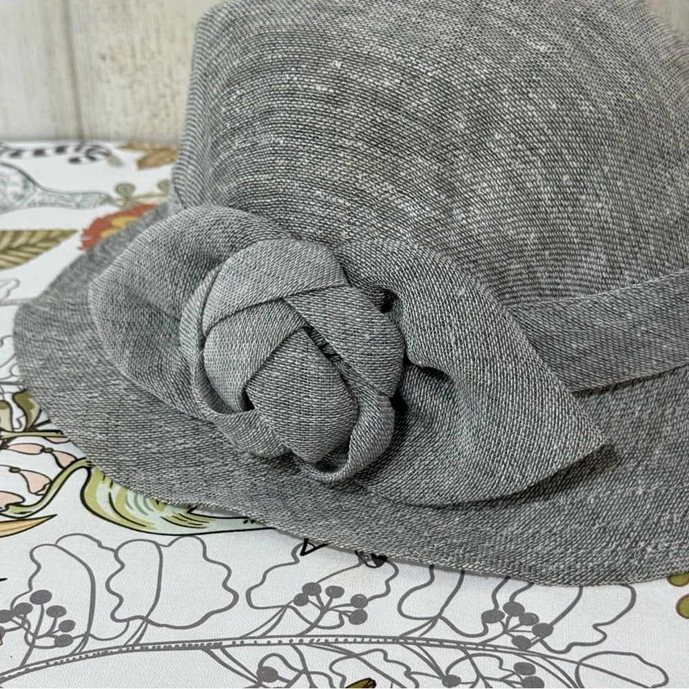 Ellen Tracy Gray Cloche Hat with Floral Accent